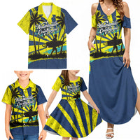 Waimanalo Oahu Hawaii Surfing Family Matching Summer Maxi Dress and Hawaiian Shirt Tropical Beach Retro Sunburst Surfboard
