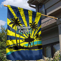 Waimanalo Oahu Hawaii Surfing Garden Flag Tropical Beach Retro Sunburst Surfboard
