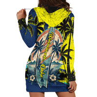 Waimanalo Oahu Hawaii Surfing Hoodie Dress Tropical Beach Retro Sunburst Surfboard