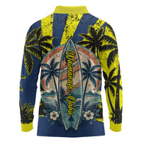 Waimanalo Oahu Hawaii Surfing Long Sleeve Polo Shirt Tropical Beach Retro Sunburst Surfboard