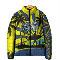 Waimanalo Oahu Hawaii Surfing Padded Jacket Tropical Beach Retro Sunburst Surfboard