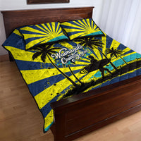Waimanalo Oahu Hawaii Surfing Quilt Bed Set Tropical Beach Retro Sunburst Surfboard