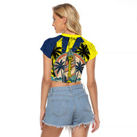Waimanalo Oahu Hawaii Surfing Raglan Cropped T Shirt Tropical Beach Retro Sunburst Surfboard