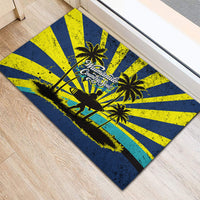 Waimanalo Oahu Hawaii Surfing Rubber Doormat Tropical Beach Retro Sunburst Surfboard
