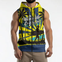 Waimanalo Oahu Hawaii Surfing Sleeveless Zip Hoodie Tropical Beach Retro Sunburst Surfboard