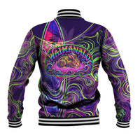 Waimanalo Hawaii Sun Rabbit Baseball Jacket Psychedelic Trippy Neon Swirl Graphic