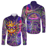Waimanalo Hawaii Sun Rabbit Family Matching Off The Shoulder Long Sleeve Dress and Hawaiian Shirt Psychedelic Trippy Neon Swirl Graphic