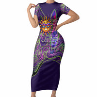 Waimanalo Hawaii Sun Rabbit Short Sleeve Bodycon Dress Psychedelic Trippy Neon Swirl Graphic