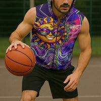 Waimanalo Hawaii Sun Rabbit Sleeveless Zip Hoodie Psychedelic Trippy Neon Swirl Graphic