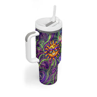 Waimanalo Hawaii Sun Rabbit Tumbler With Handle Psychedelic Trippy Neon Swirl Graphic