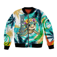 Hawaii Waimanalo Sea Turtle Bomber Jacket Cute Tropical Beach Aloha Spirit Cartoon