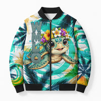 Hawaii Waimanalo Sea Turtle Bomber Puffer Jacket Cute Tropical Beach Aloha Spirit Cartoon