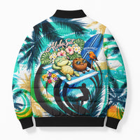 Hawaii Waimanalo Sea Turtle Bomber Puffer Jacket Cute Tropical Beach Aloha Spirit Cartoon