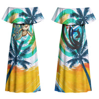 Hawaii Waimanalo Sea Turtle Family Matching Off Shoulder Maxi Dress and Hawaiian Shirt Cute Tropical Beach Aloha Spirit Cartoon