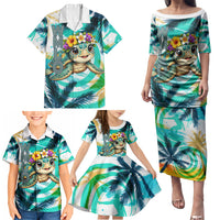 Hawaii Waimanalo Sea Turtle Family Matching Puletasi and Hawaiian Shirt Cute Tropical Beach Aloha Spirit Cartoon
