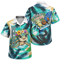 Hawaii Waimanalo Sea Turtle Family Matching Short Sleeve Bodycon Dress and Hawaiian Shirt Cute Tropical Beach Aloha Spirit Cartoon