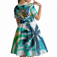 Hawaii Waimanalo Sea Turtle Kid Short Sleeve Dress Cute Tropical Beach Aloha Spirit Cartoon
