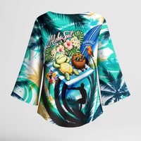 Hawaii Waimanalo Sea Turtle Kimono Sleeve Blouse Cute Tropical Beach Aloha Spirit Cartoon