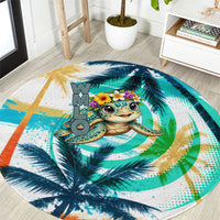Hawaii Waimanalo Sea Turtle Round Carpet Cute Tropical Beach Aloha Spirit Cartoon