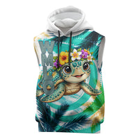 Hawaii Waimanalo Sea Turtle Sleeveless Hoodie Cute Tropical Beach Aloha Spirit Cartoon
