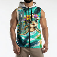 Hawaii Waimanalo Sea Turtle Sleeveless Zip Hoodie Cute Tropical Beach Aloha Spirit Cartoon