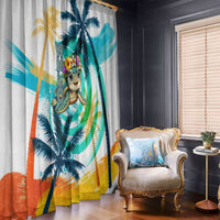 Hawaii Waimanalo Sea Turtle Window Curtain Cute Tropical Beach Aloha Spirit Cartoon