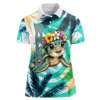 Hawaii Waimanalo Sea Turtle Women Polo Shirt Cute Tropical Beach Aloha Spirit Cartoon