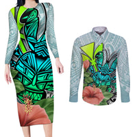 Polynesian Hawaii Couples Matching Long Sleeve Bodycon Dress and Long Sleeve Button Shirt Kanaka with Crab Tribal tattoo TS04 Multicolor - Polynesian Pride