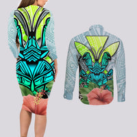 Polynesian Hawaii Couples Matching Long Sleeve Bodycon Dress and Long Sleeve Button Shirt Kanaka with Crab Tribal tattoo TS04 - Polynesian Pride