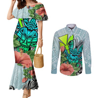 Polynesian Hawaii Couples Matching Mermaid Dress and Long Sleeve Button Shirt Kanaka with Crab Tribal tattoo TS04 Multicolor - Polynesian Pride