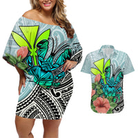 Polynesian Hawaii Couples Matching Off Shoulder Short Dress and Hawaiian Shirt Kanaka with Crab Tribal tattoo TS04 Multicolor - Polynesian Pride