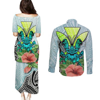 Polynesian Hawaii Couples Matching Puletasi Dress and Long Sleeve Button Shirt Kanaka with Crab Tribal tattoo TS04 - Polynesian Pride