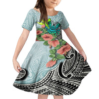 Polynesian Hawaii Family Matching Off Shoulder Long Sleeve Dress and Hawaiian Shirt Kanaka with Crab Tribal tattoo TS04 Daughter's Dress Multicolor - Polynesian Pride