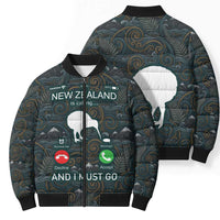 New Zealand is Calling and I Must Go Bomber Puffer Jacket Kiwi Bird Silhouette