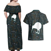 New Zealand is Calling and I Must Go Couples Matching Off Shoulder Maxi Dress and Hawaiian Shirt Kiwi Bird Silhouette