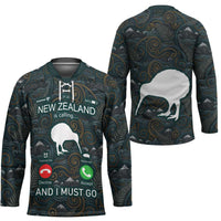 New Zealand is Calling and I Must Go Hockey Jersey Kiwi Bird Silhouette