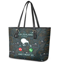 New Zealand is Calling and I Must Go Leather Tote Bag Kiwi Bird Silhouette