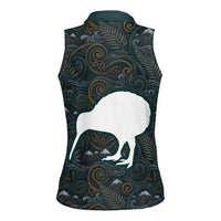 New Zealand is Calling and I Must Go Women Sleeveless Polo Shirt Kiwi Bird Silhouette