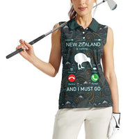 New Zealand is Calling and I Must Go Women Sleeveless Polo Shirt Kiwi Bird Silhouette