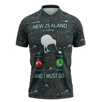 New Zealand is Calling and I Must Go Zipper Polo Shirt Kiwi Bird Silhouette