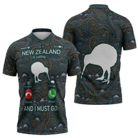 New Zealand is Calling and I Must Go Zipper Polo Shirt Kiwi Bird Silhouette