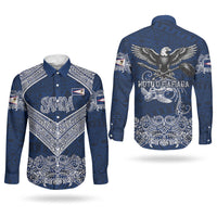 American Samoa Eagle Couples Matching Long Sleeve Bodycon Dress and Long Sleeve Button Shirt Sea Turtle Traditional Polynesian Tribal Tattoo