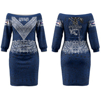 American Samoa Eagle Family Matching Off The Shoulder Long Sleeve Dress and Hawaiian Shirt Sea Turtle Traditional Polynesian Tribal Tattoo