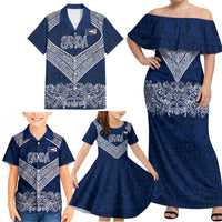 American Samoa Eagle Family Matching Off Shoulder Maxi Dress and Hawaiian Shirt Sea Turtle Traditional Polynesian Tribal Tattoo