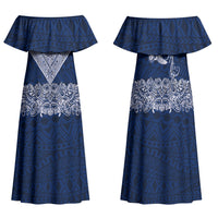 American Samoa Eagle Family Matching Off Shoulder Maxi Dress and Hawaiian Shirt Sea Turtle Traditional Polynesian Tribal Tattoo