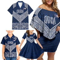 American Samoa Eagle Family Matching Off Shoulder Short Dress and Hawaiian Shirt Sea Turtle Traditional Polynesian Tribal Tattoo