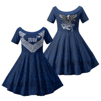 American Samoa Eagle Family Matching Off Shoulder Short Dress and Hawaiian Shirt Sea Turtle Traditional Polynesian Tribal Tattoo
