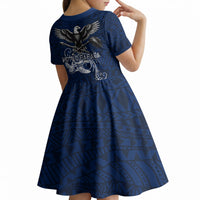 American Samoa Eagle Kid Short Sleeve Dress Sea Turtle Traditional Polynesian Tribal Tattoo