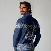American Samoa Eagle Long Sleeve Polo Shirt Sea Turtle Traditional Polynesian Tribal Tattoo
