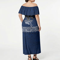American Samoa Eagle Off Shoulder Maxi Dress Sea Turtle Traditional Polynesian Tribal Tattoo